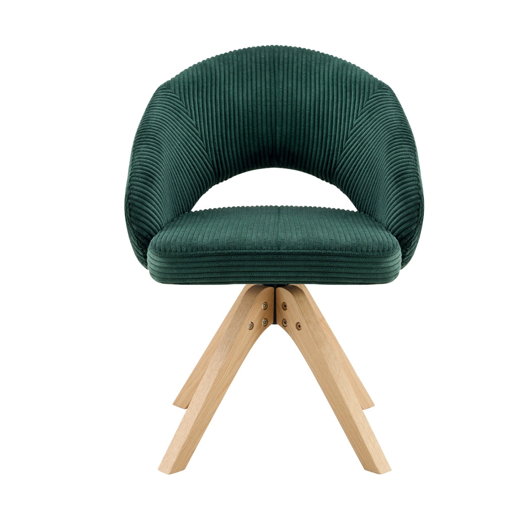 Sedia da pranzo set da 2 girevole a 360° con schienale avvolgente e gambe in legno, velluto verde scuro