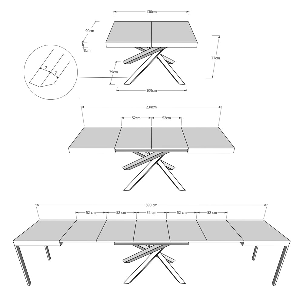 Tavolo Allungabile 120/380x90 cm Volantis Cemento Gambe Multicolore 4/A