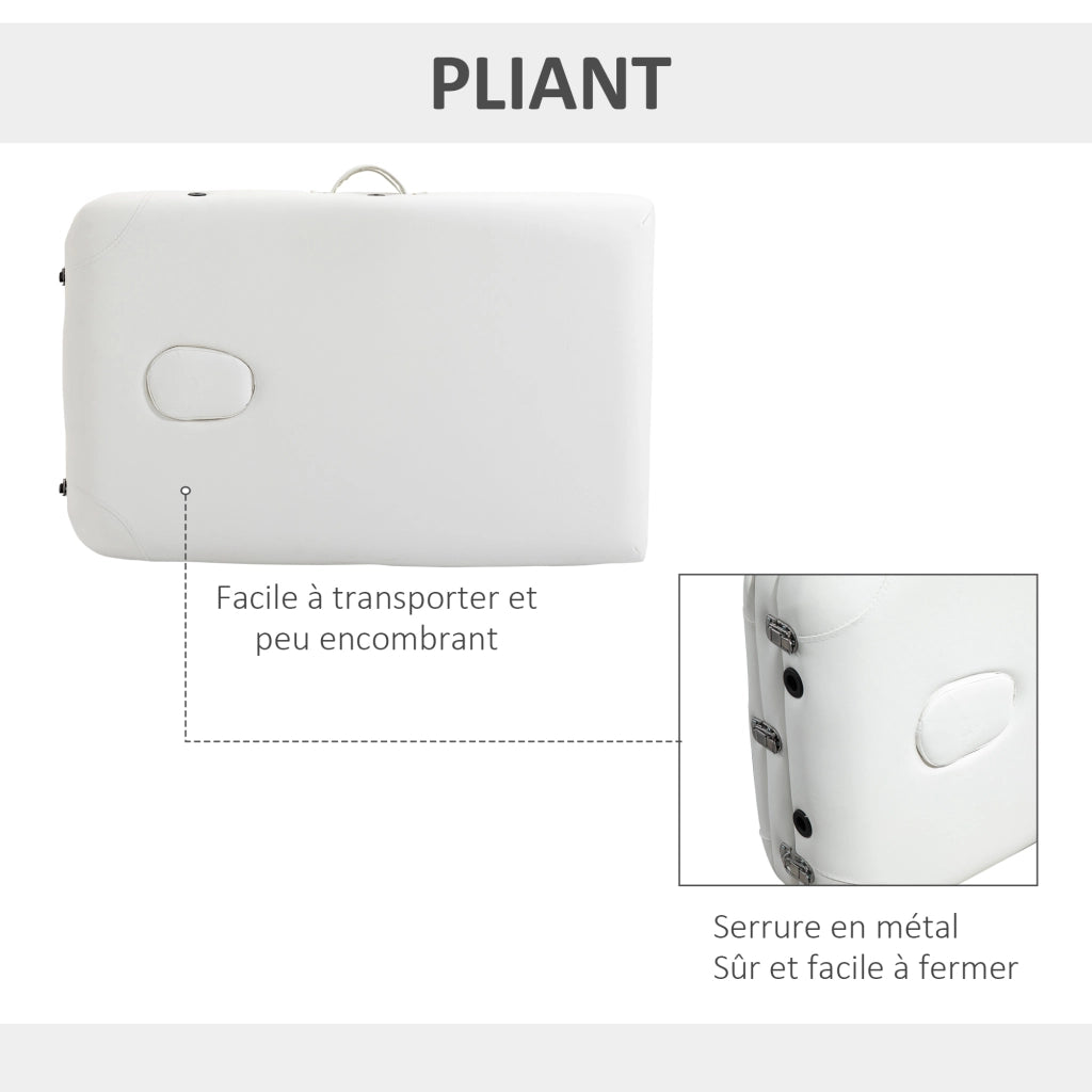 Tavolo da massaggio pieghevole 3 zone ¨C zephmum ¨C bianco, allungabile, 225 kg