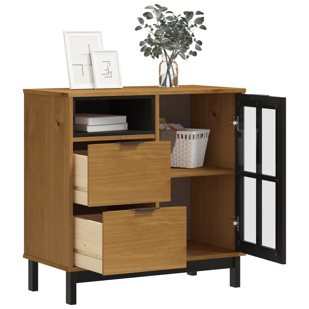 Credenza con Anta in Vetro FLAM 80x40x80 cm Massello di Pinocod mxl 103133