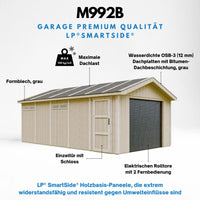 Garage di 21 m²- L378xL648 cm- Garage per auto, moto, biciclette - Costruito con pannelli LP Smartside - Timbela M992B