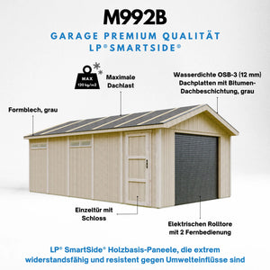 Garage di 21 m²- L378xL648 cm- Garage per auto, moto, biciclette - Costruito con pannelli LP Smartside - Timbela M992B