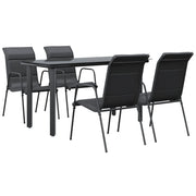 Set da Pranzo da Giardino 5 pz | Set Salotto da Giardino Nero in Acciaio e Textilene