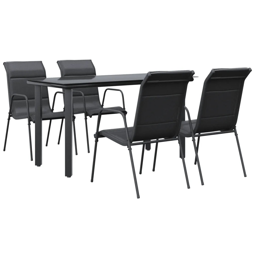 Set da Pranzo da Giardino 5 pz | Set Salotto da Giardino Nero in Acciaio e Textilene