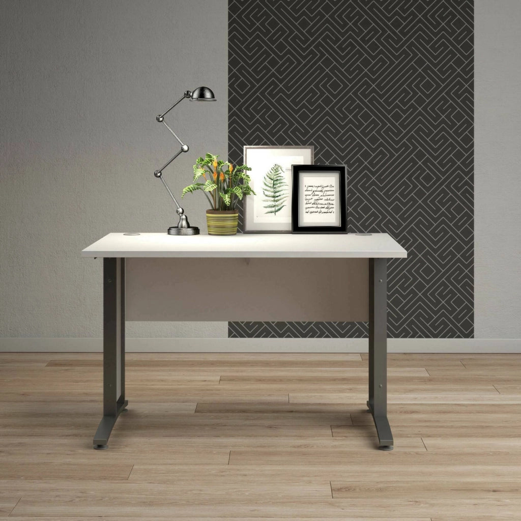 Scrivania Amigos, Scrittoio multiuso, Tavolo per ufficio porta PC, Piano di lavoro, 120x80 h75 cm, Bianco e Grigio