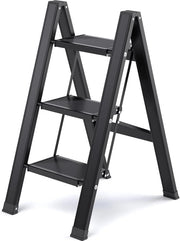 Traslattina, 3 gradini, ripiegabile, scala a libro in alluminio, scala a libro portatile con pedale anti-slip ampio, scala a libro pieghevole, scala a libro leggera, carico di 150 kg, nera