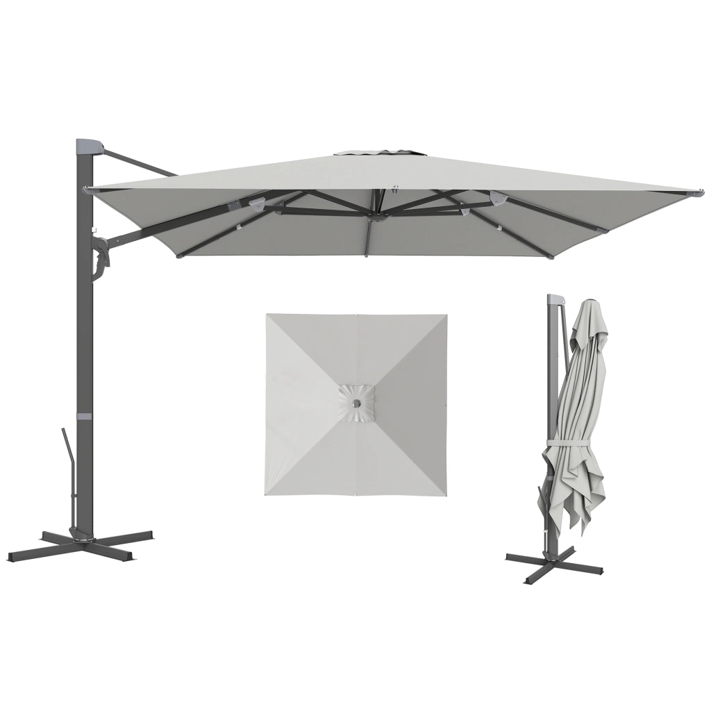 Ombrellone a Sbalzo con Base ¨C zephmum ¨C Poliestere, Alluminio, Grigio Chiaro, 365x297x256 cm