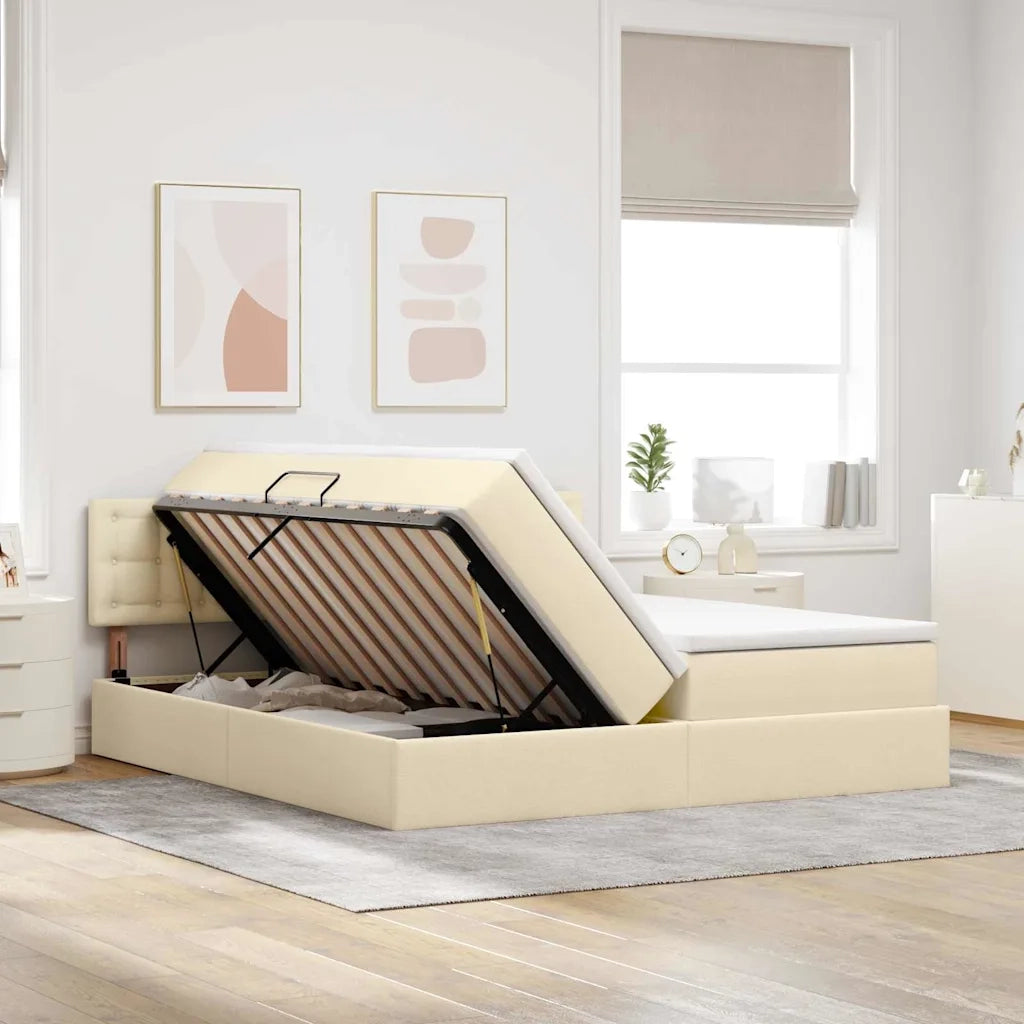 Letto con luci a strisce a LED Crema 180 x 200 cm Tessuto