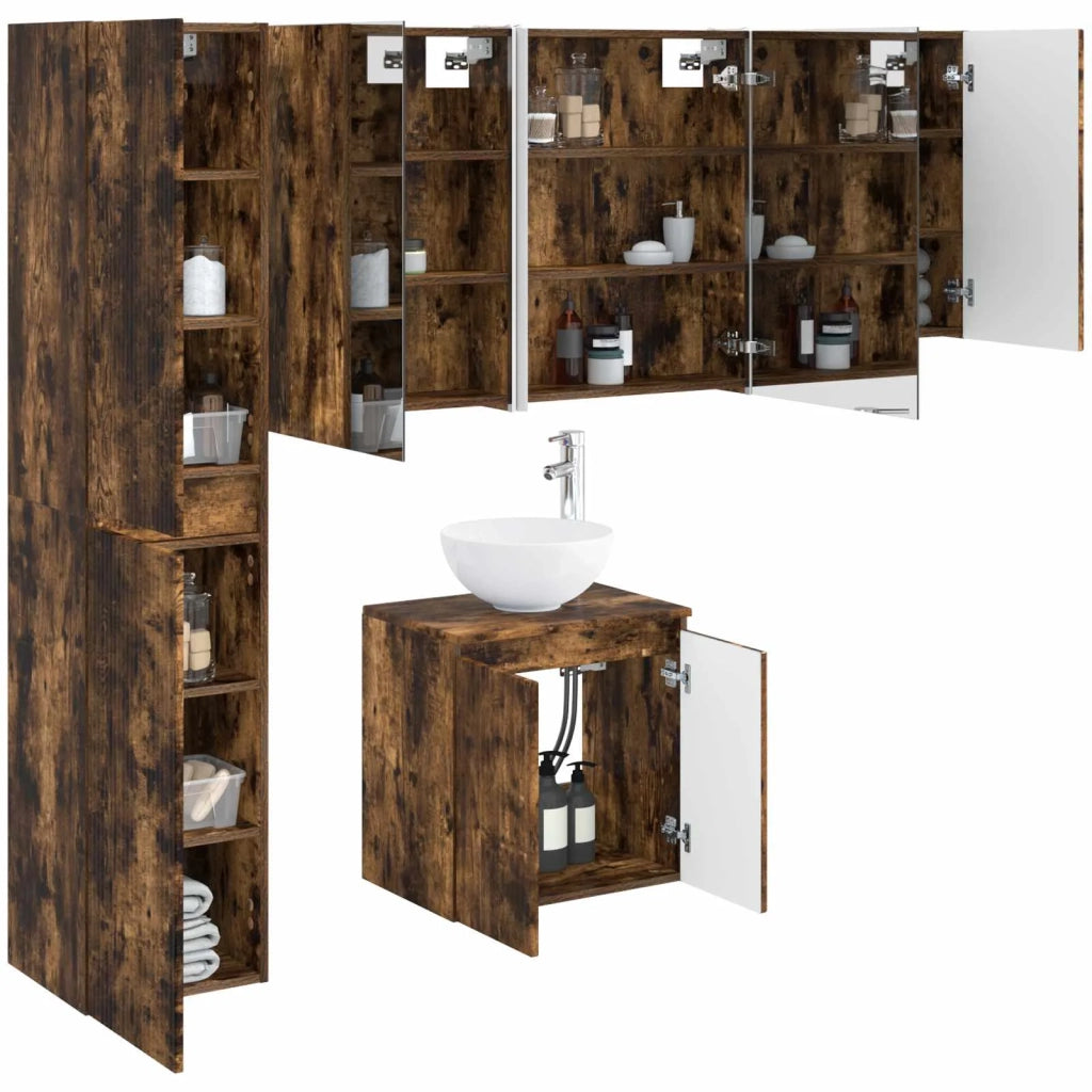 Set di Armadi da Bagno 5 pcs Rovere Fumo 53 x 15,5 x 70 cm 3407307