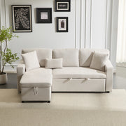 Divano letto angolare 3 posti con USB, contenitore e 3 cuscini, beige