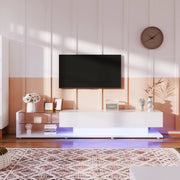 Mobile TV basso - Zephmum - Pannelli bianchi lucidi, pareti divisorie in vetro, illuminazione LED variabile