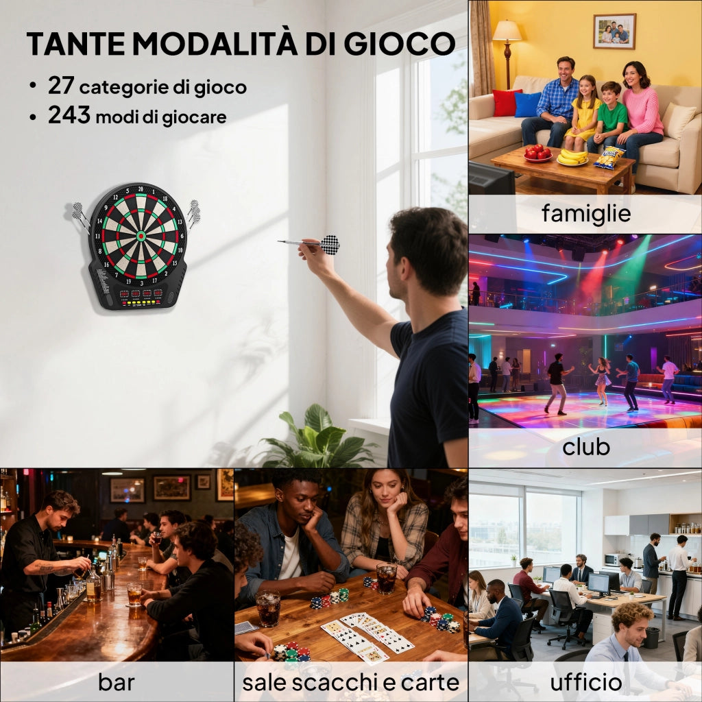 Bersaglio Freccette con 6 Freccette, Alimentatore, Display LED e Giochi ¨C zephmum ¨C ABS e PP, 44x51.5x3.2 cm, Nero