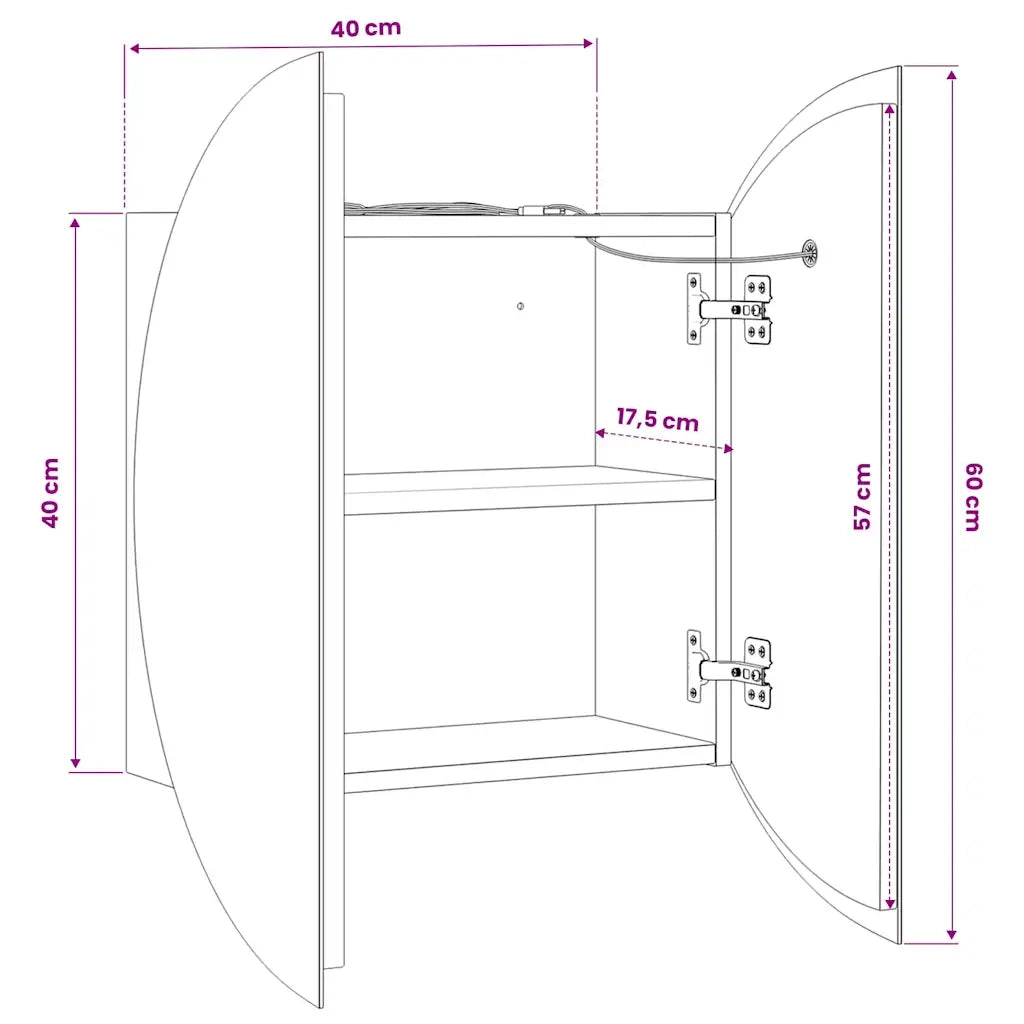 Armadio da Bagno con Specchio Rotondo e LED Rovere 40x40x17,5cm 345582