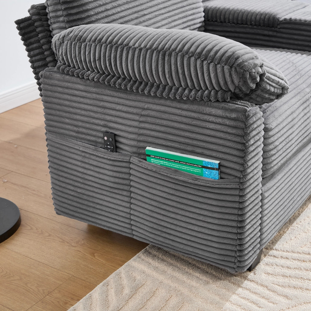 Divano Grand Cord con Ottoman, Cassetto e USB-C ¨C Xylo ¨C Tessuto, Grigio