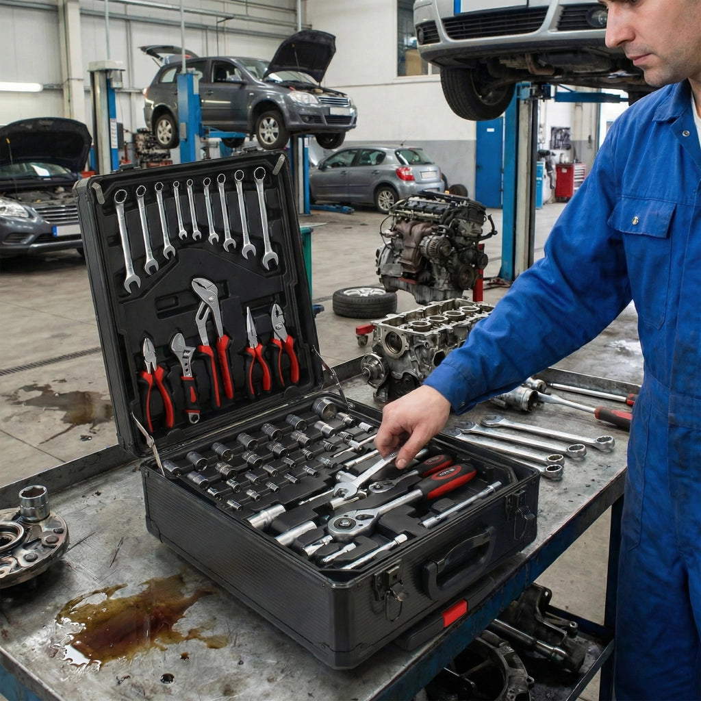 Carrello pieghevole con cassetti per utensili e chiusura sicura in plastica nera per casa garage e fai da te