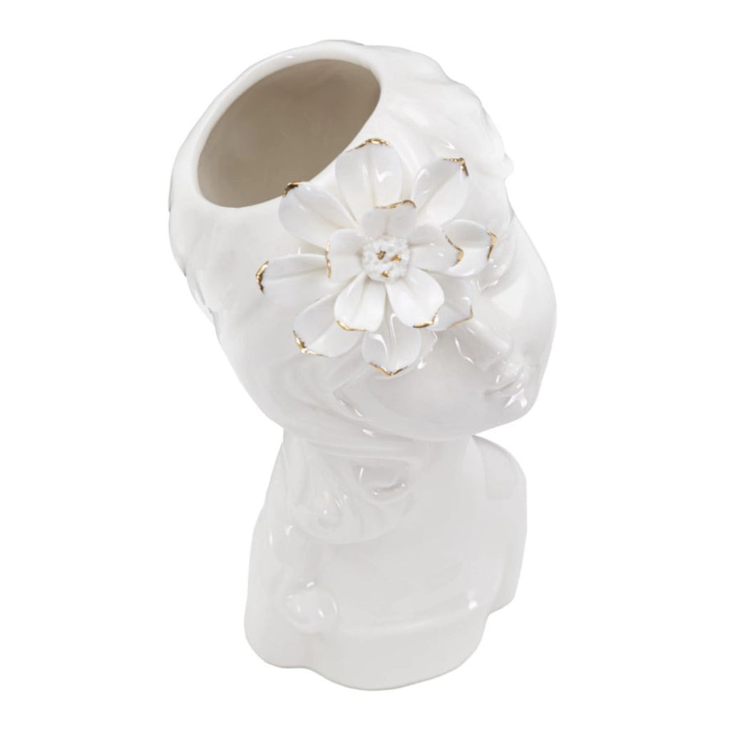 Vaso Decorativo Viso 34, Bianco, Porcellana, 10,5x10x24,7 cm