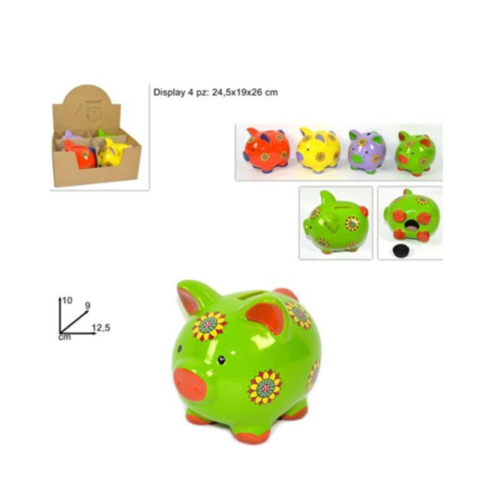 Trade Shop - Salvadanaio Maialino Colorato 10cm In Ceramica Monete Porta Soldi -