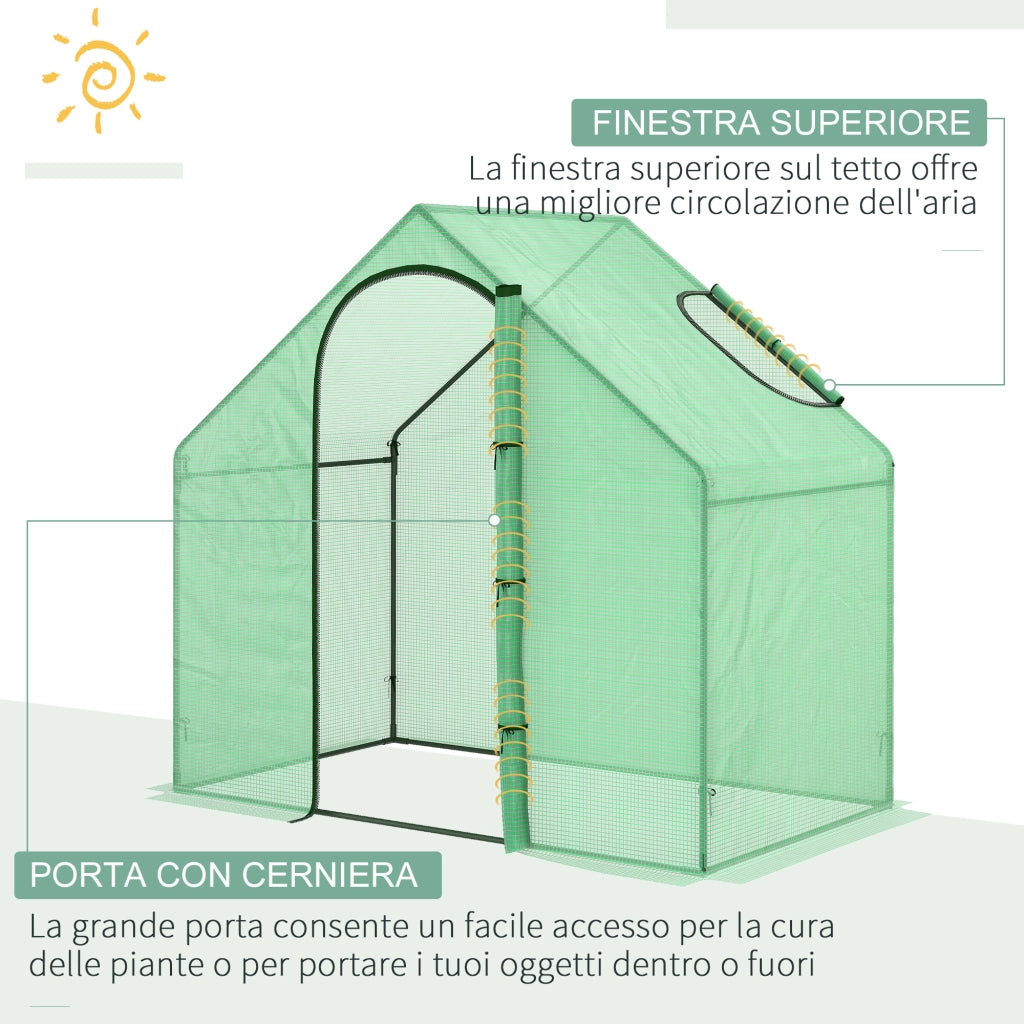 Serra da Giardino con Porta a Cerniera e Presa d'Aria, 4 Funi e Paletti Inclusi, 180x100x168 cm, Verde