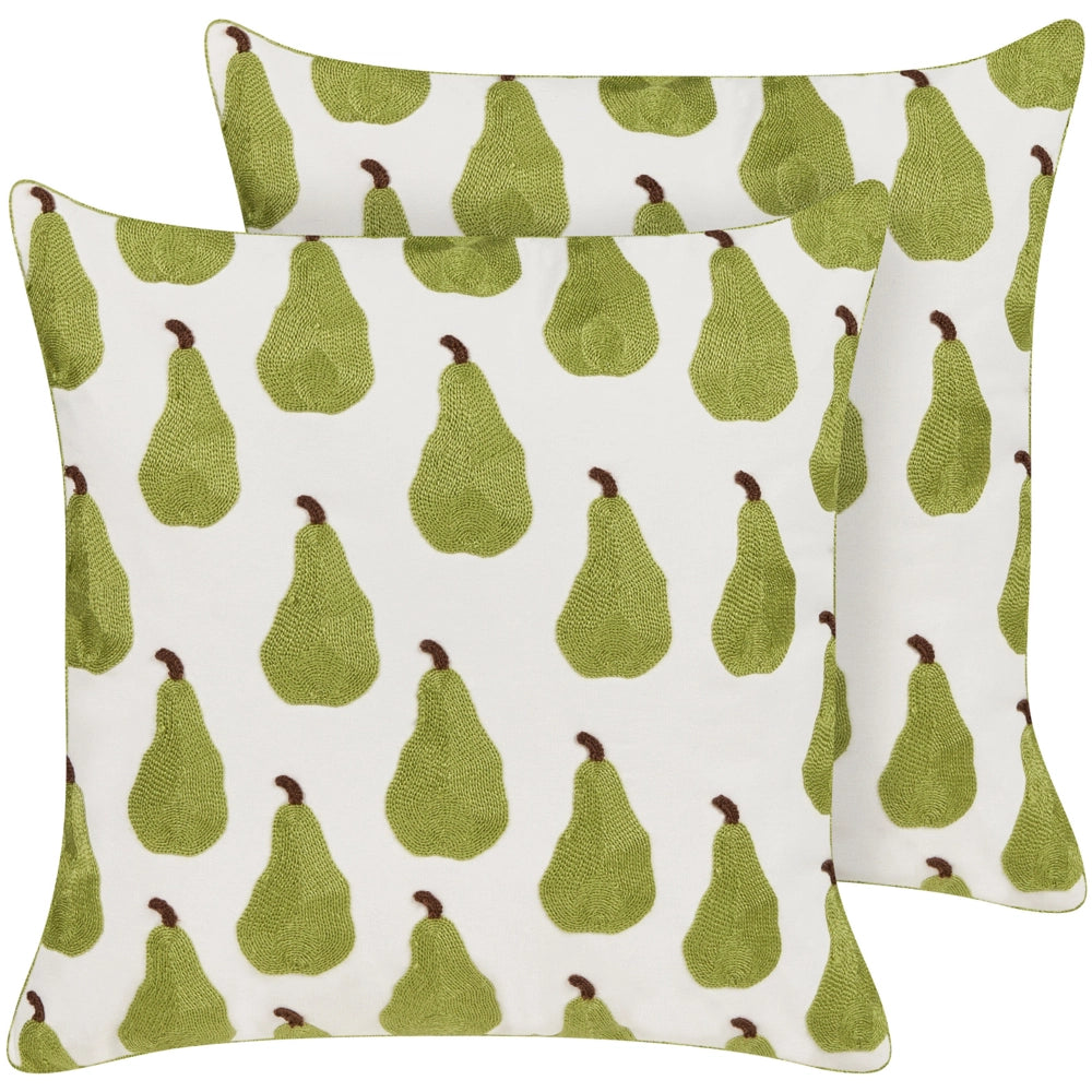 Set di 2 cuscini decorativi con motivo con pera e frutta 45 x 45 cm accessorio decorazione divano soggiorno