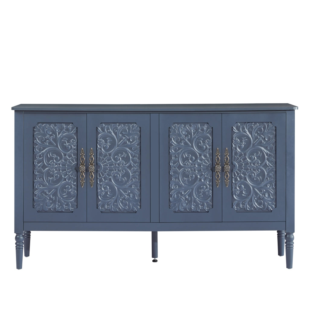 Credenza con ante a rilievo retrò e gambe tornite blu navy 160 × 40 × 89 cm