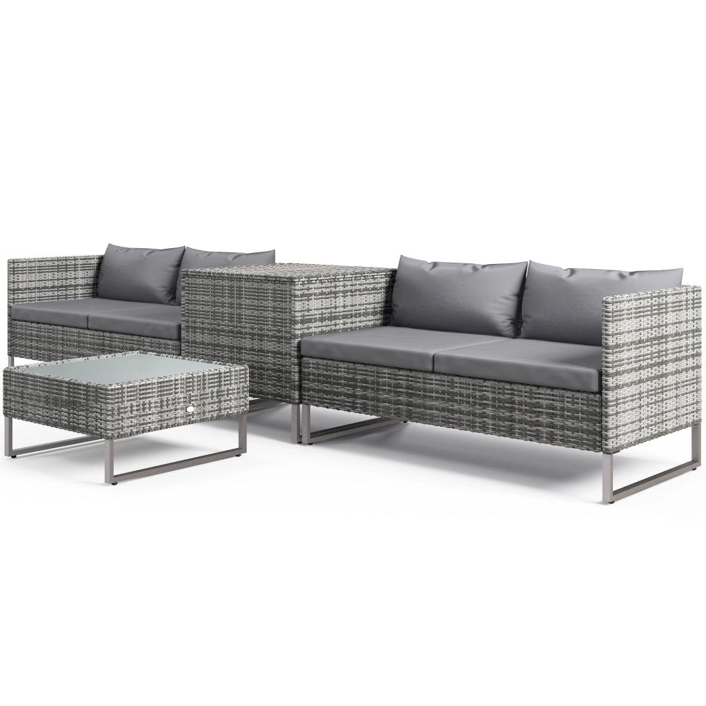 Set da Giardino 4 Pezzi con 2 Divani 2 Posti, Tavolino da Caff¨¨ e Tavolino Alto, in Acciaio e Rattan