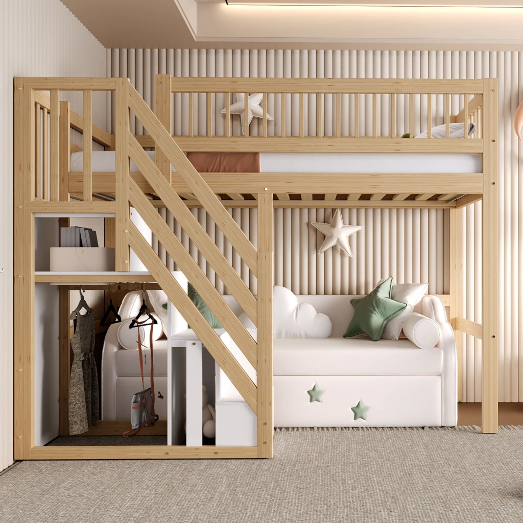 Letto singolo rialzato in legno con scala contenitore 90x200 cm
