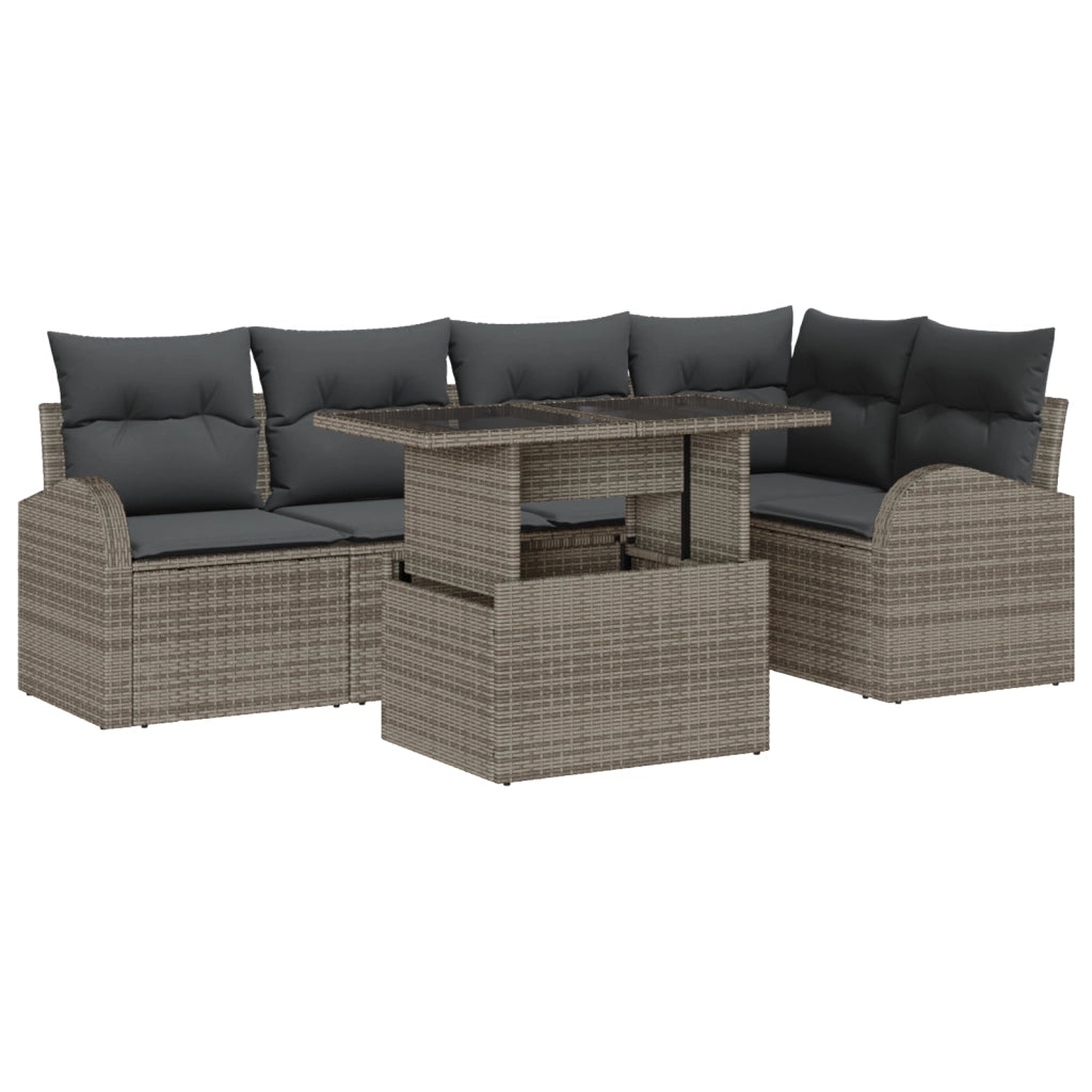 Set di divano da giardino 6 pezzi con cuscini in rattan polietilene grigio