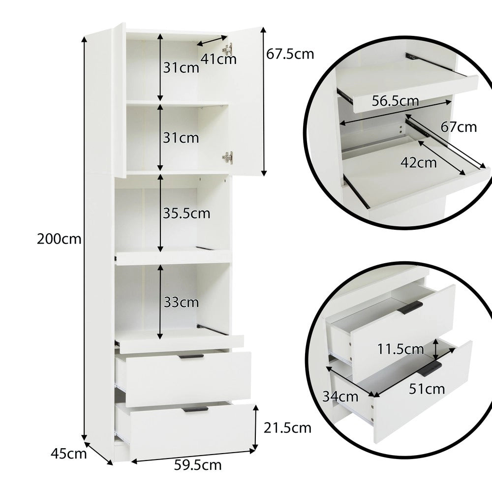 Mobile Multiuso Cucina - Minimal - Bianco 200cm con Ante Cassetti Ripiani Antiribaltamento