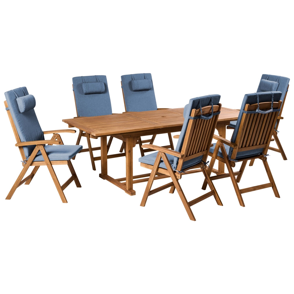Set di 6 cuscini per sedie da giardino in poliestere blu con imbottitura per seduta e schienale design moderno imbottitura da esterno