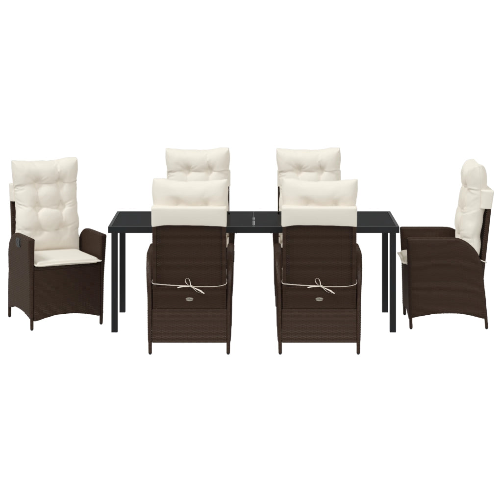 Set da Pranzo da Giardino a 7 Pezzi con Cuscini Marrone Polyrattan