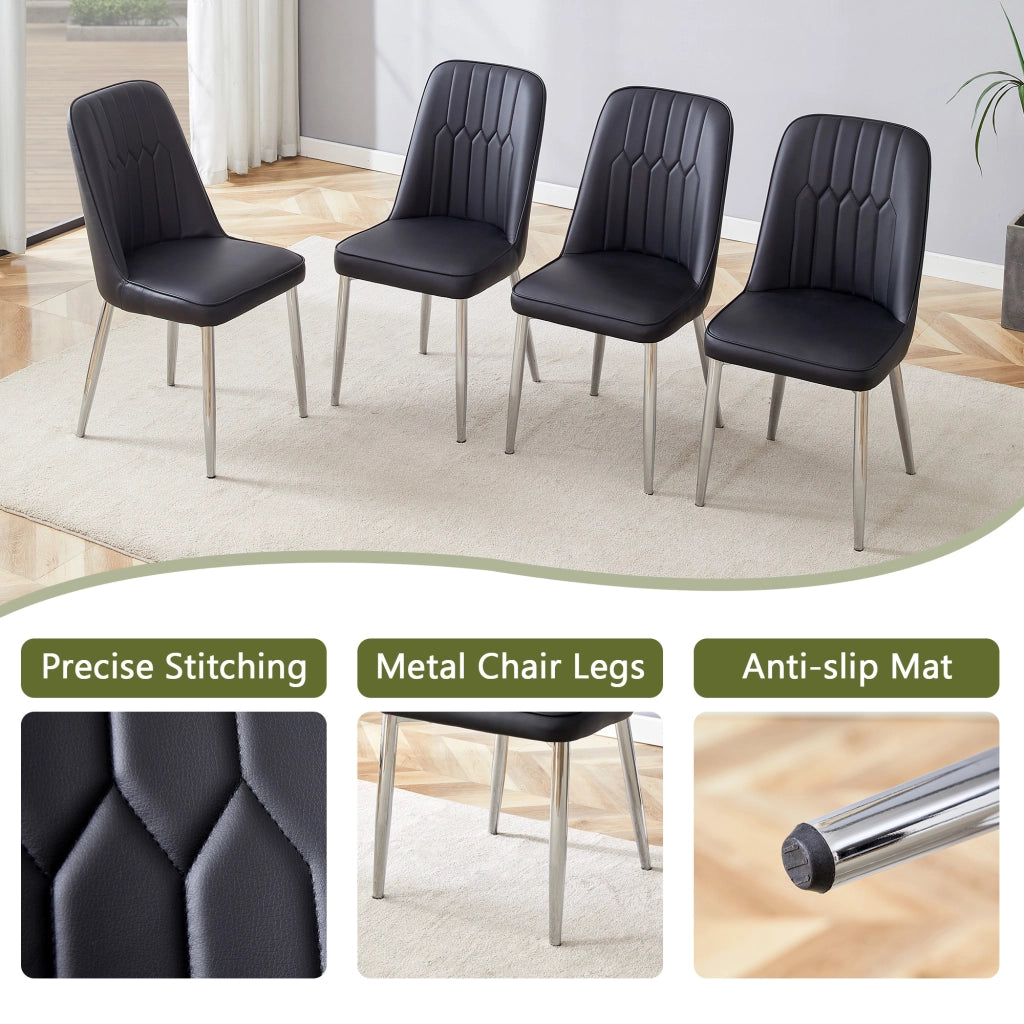 Sedia da Pranzo con Schienale Ergonomico e Seduta Imbottita, in Metallo e Similpelle, Nero Argento