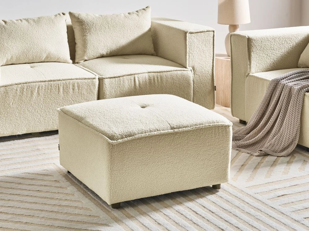 Pouf rettangolare in bouclé bianco sporco stile moderno