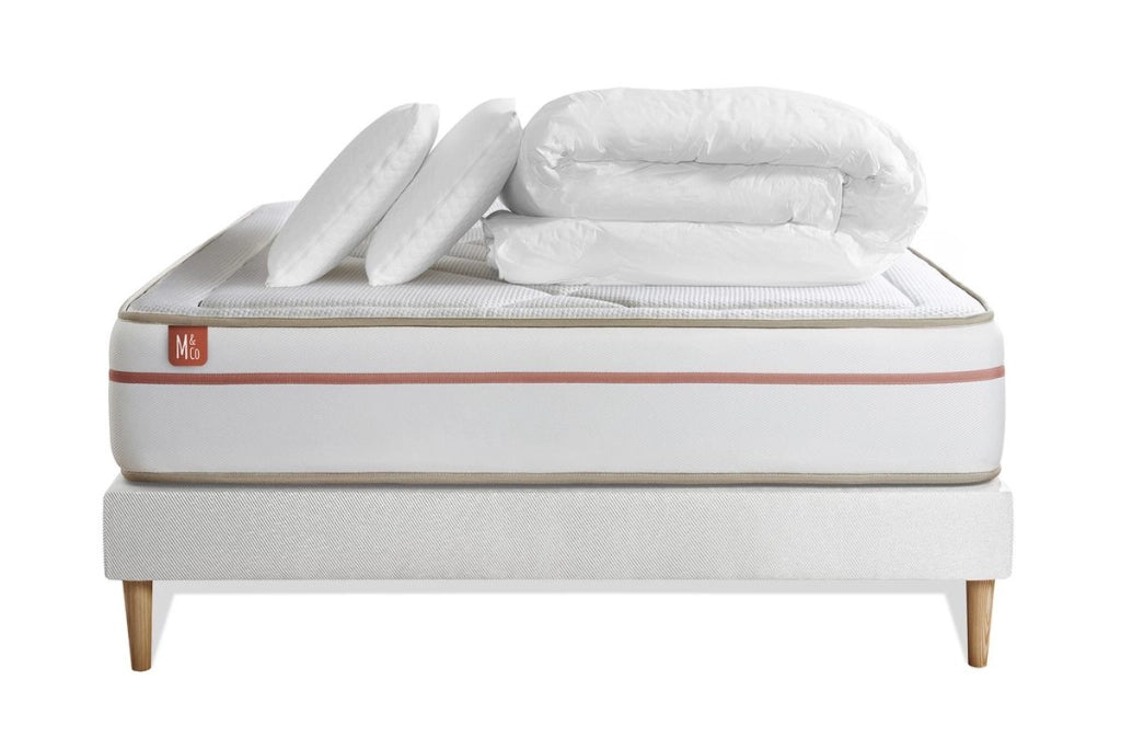 Pacchetto letto completo - Materasso 180x200cm + Box spring con doghe (kit) + 2 cuscini + Piumino - Le Paisible