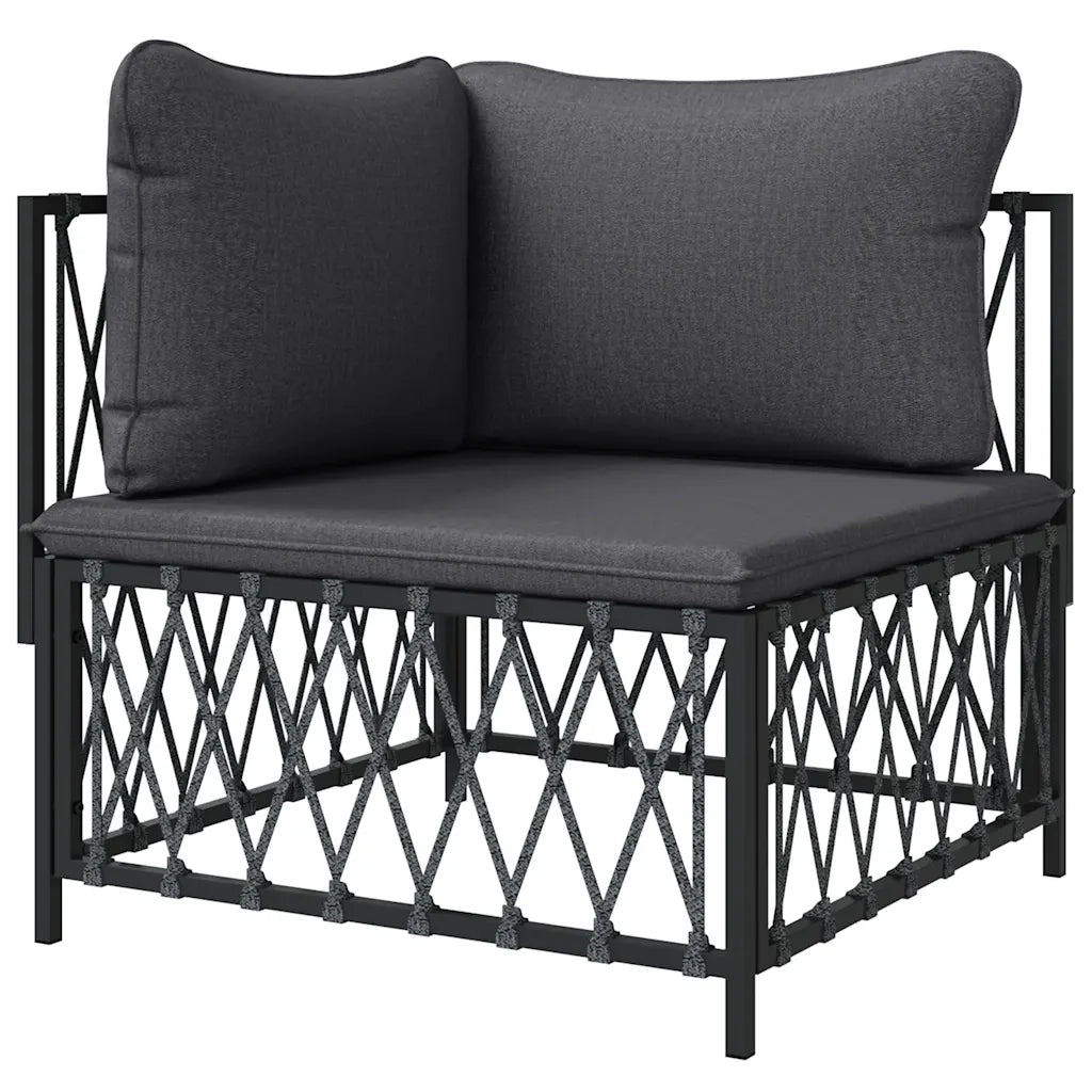 Divano Angolare Giardino Cuscini Antracite Tessuto Intrecciato 364142