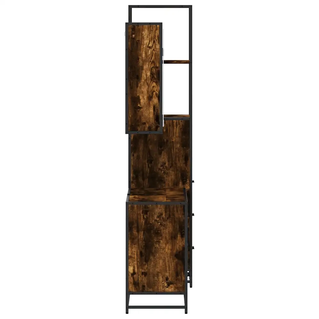 Set Mobili da Bagno 3 pz Rovere Fumo in Legno Multistrato