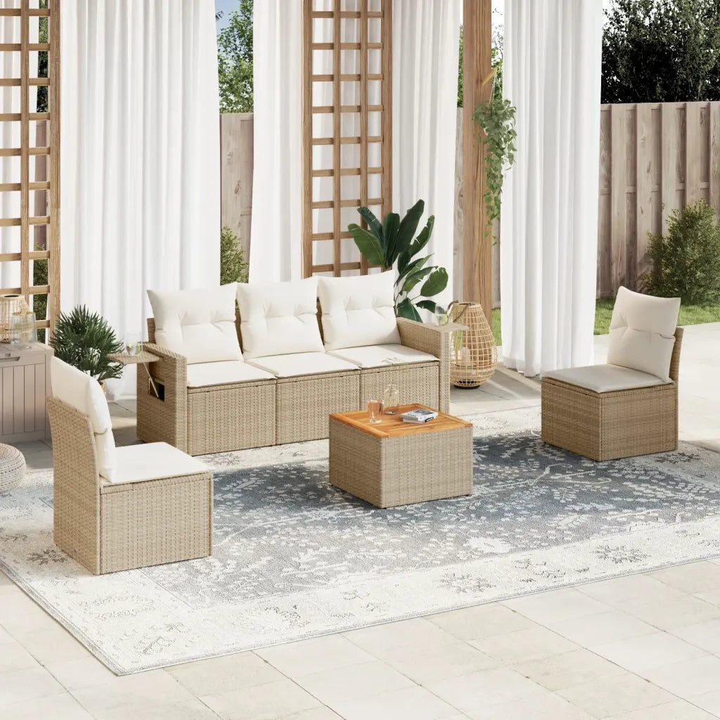 Set Divano da Giardino 6 pz con Cuscini Beige in Polyrattancod mxl 116696