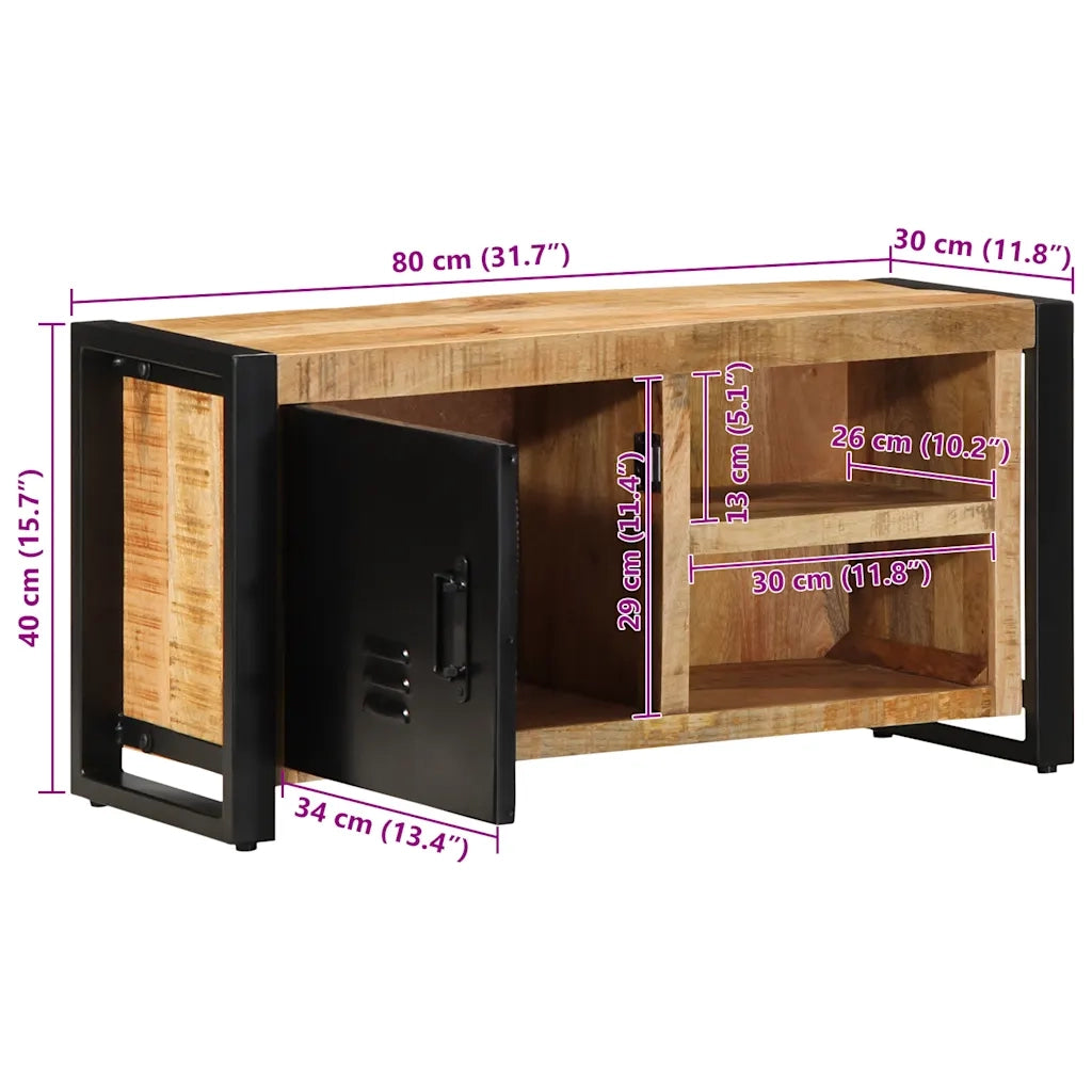 Mobile Porta TV 80x30x40 cm in Legno Massello di Mango Grezzo
