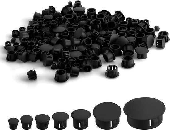 Plastici per coprire fori - Coperture per fori a vite - Finiture per mobili - 300 pezzi di diverse misure - 5-25mm - Nero
