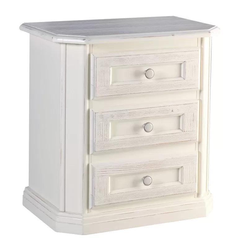 Gruppo cassettiera e due comodini legno shabby bianco spazzolato - Mobili 2G