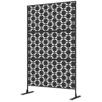 Pannello Decorativo per la Privacy, Paravento da Esterno a Motivo Geometrico Traforato in Metallo, 122 x 45 x 198 cm, Nero