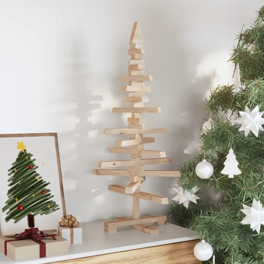 Albero di Natale Decorativo in Legno 90 cm Legno Massello Pino 357994