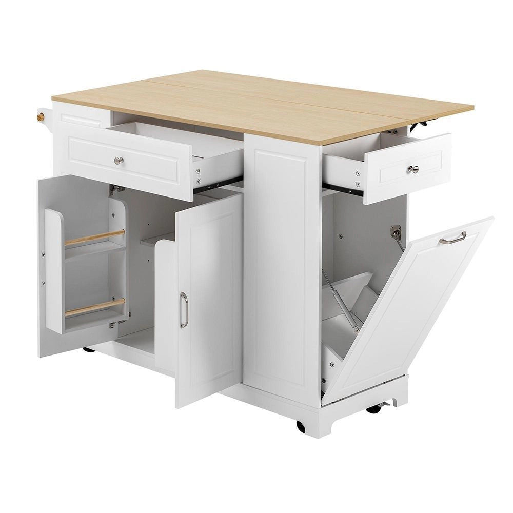 Isola da cucina mobile - Xylo - Bianco - Estensibile con tiroiri e cestino
