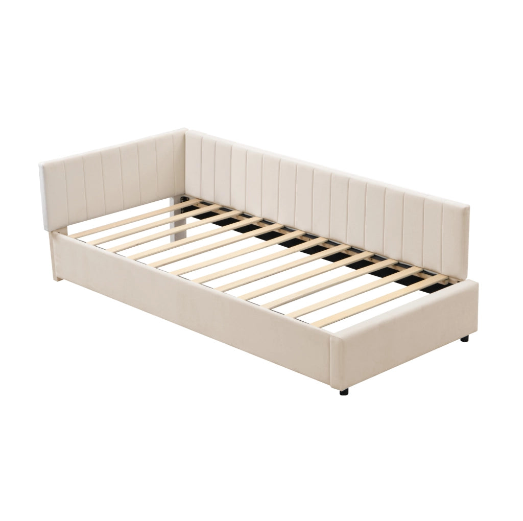 Letto singolo imbottito 90x200 cm in velluto beige con rete
