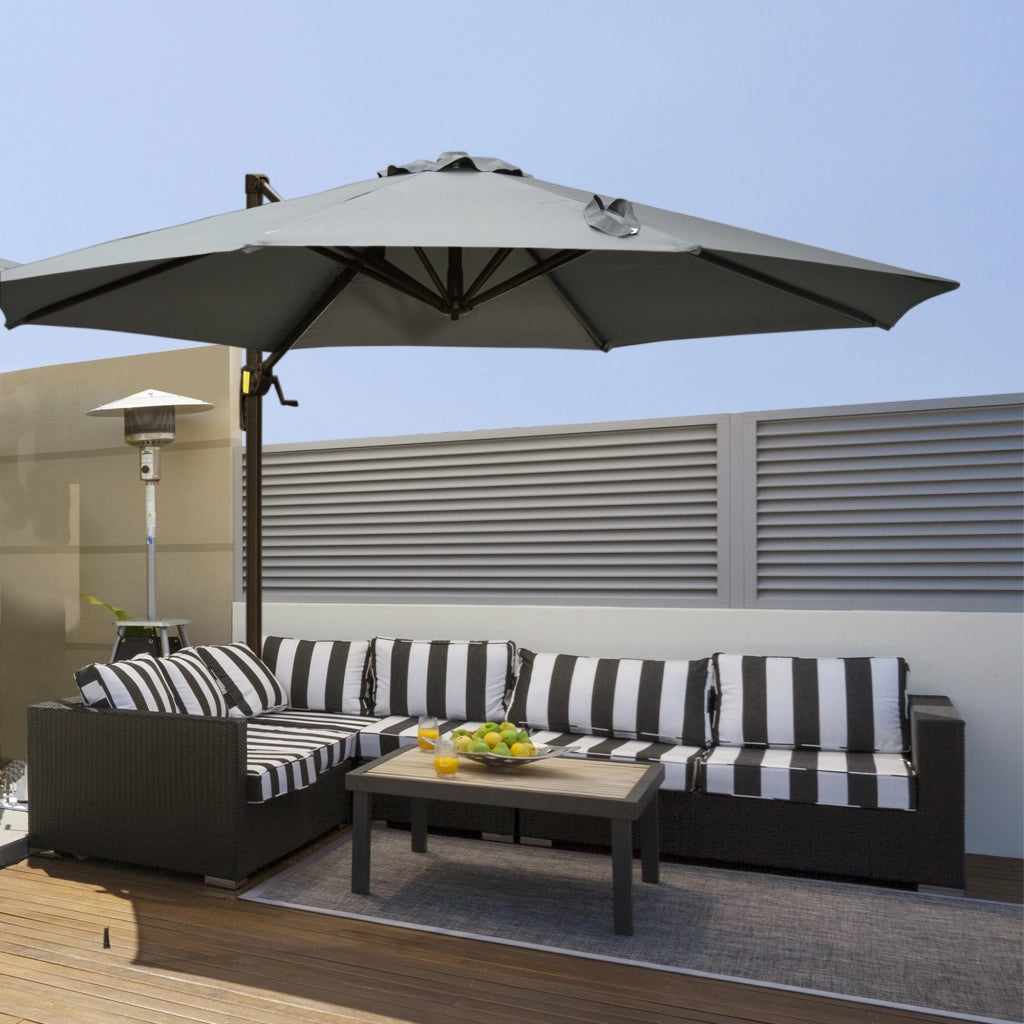 Ombrellone da Giardino a Manovella e a 8 Stecche con Angolazione Regolabile, ?2.95x2.5 m, Grigio