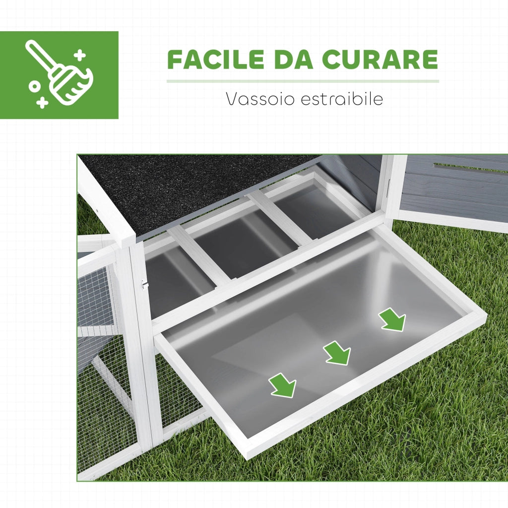 Pollaio da Giardino con Nido per Cova e Area Esterna 214x101x 91,5 cm Grigio