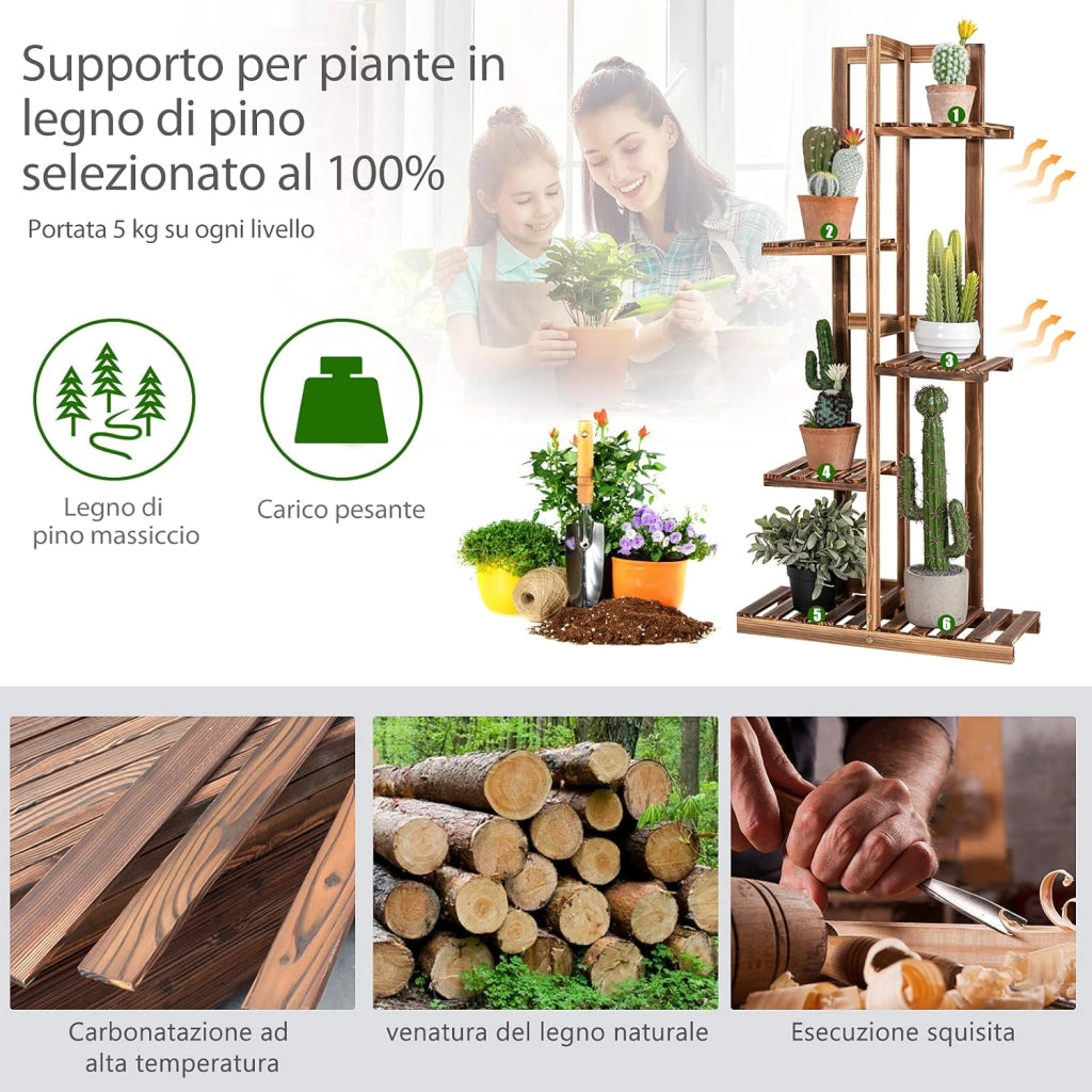 Scaffale per Piante da Interno ed Esterno, Porta Fiori di Legno a 5/6 Livelli, Porta Vasi per Giardino, Balcone e Soggiorno (5 livelli)