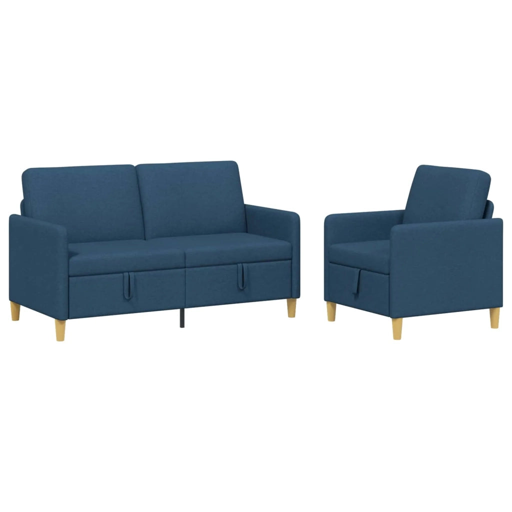 Set di Divani con Storage 2 pcs Blu Poliestere 3429184