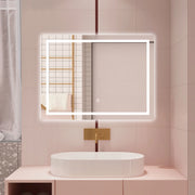 AICA Specchio da bagno  80 x 60 cm, dimmerabile, interruttore touch, Funzione Memoria, antiappannamento