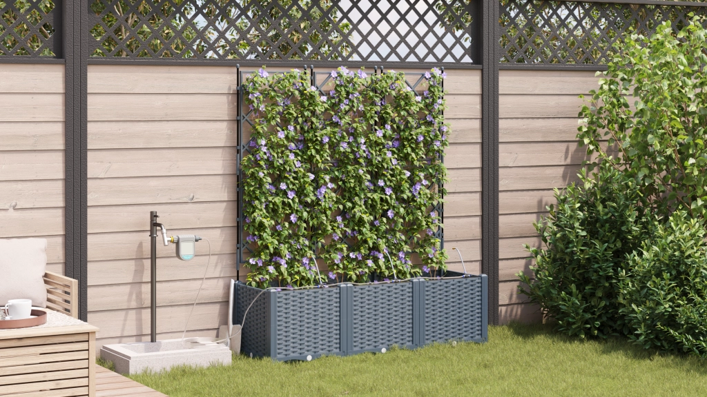 Fioriere da Giardino con Sistema di Irrigazione 3 pz Grigio Chiaro