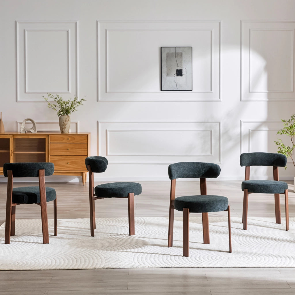 Sedia da Pranzo Moderna ¨C MINIMAL ¨C Set 4 Pezzi, Tessuto, Nero
